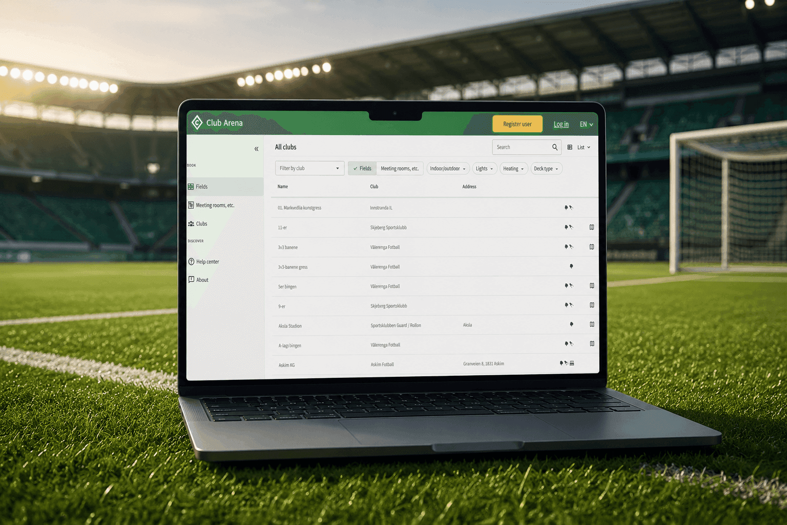 Arena Club sports facility management dashboard
