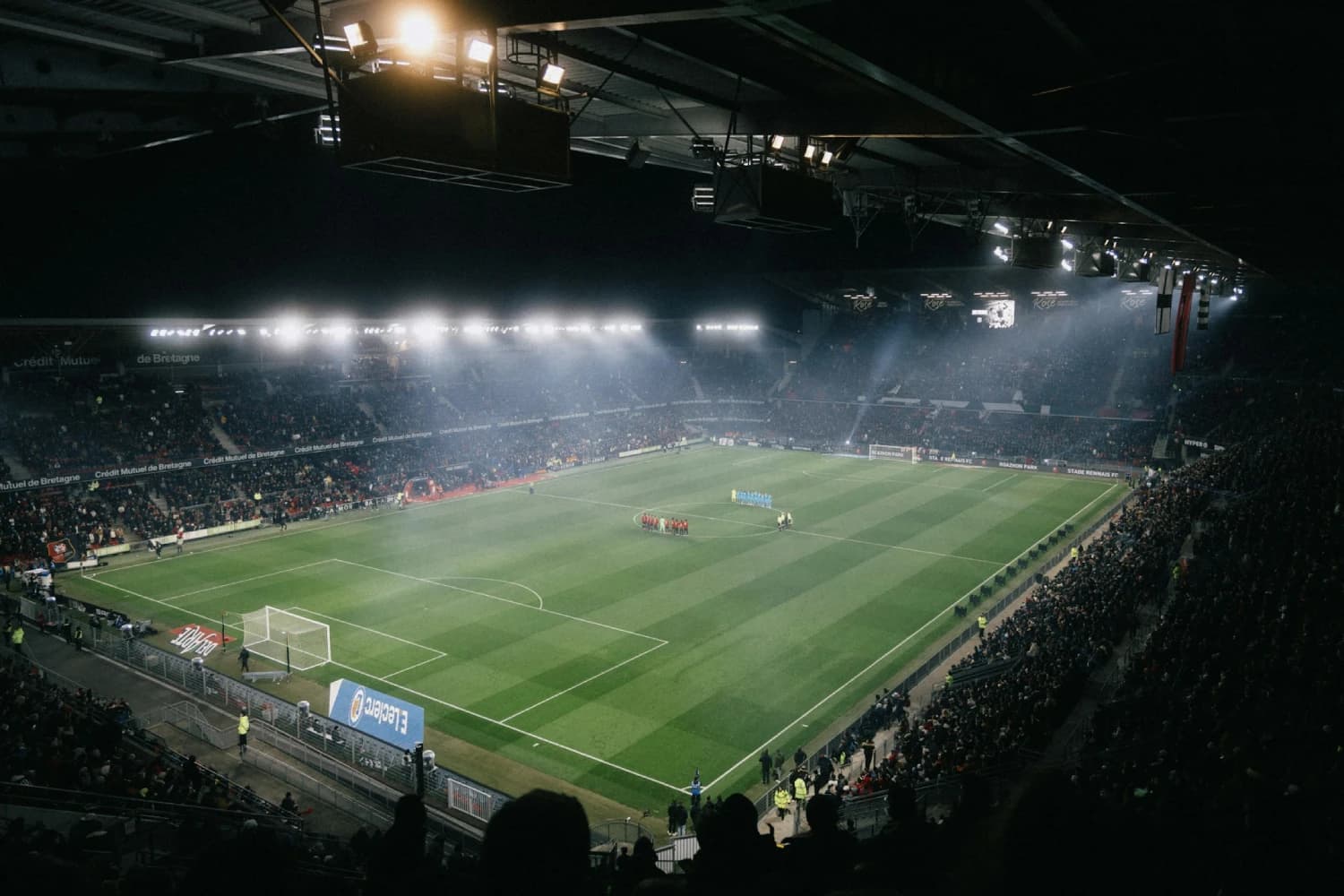 Indoor football stadium prepared for a match