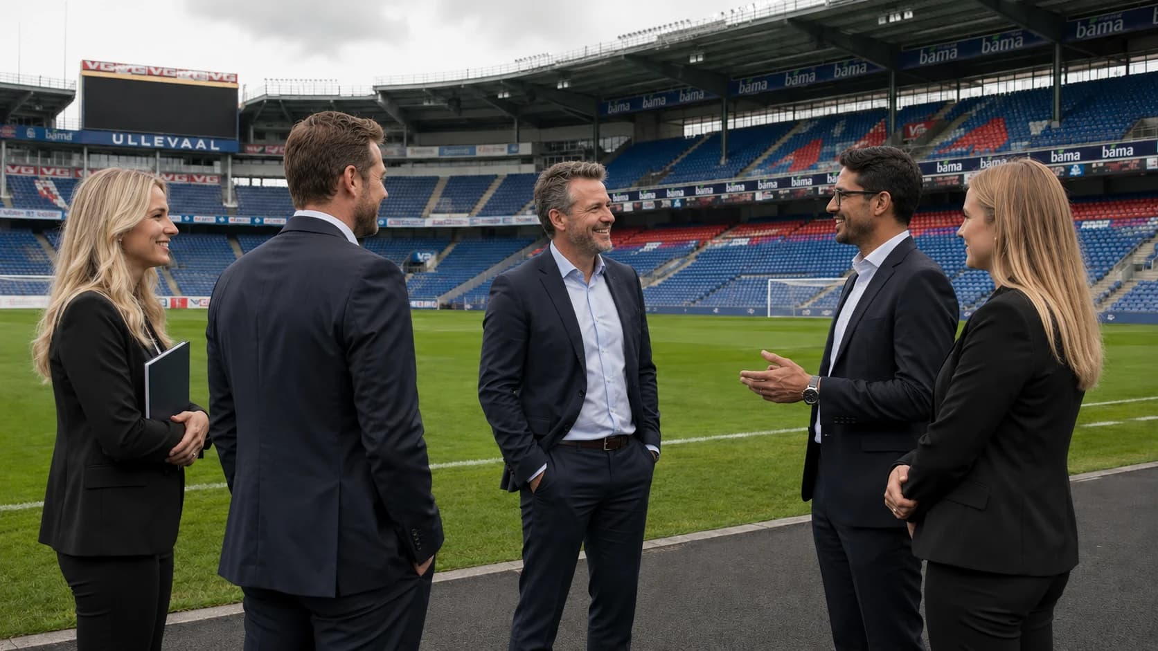 Sports facility management team meeting at a stadium