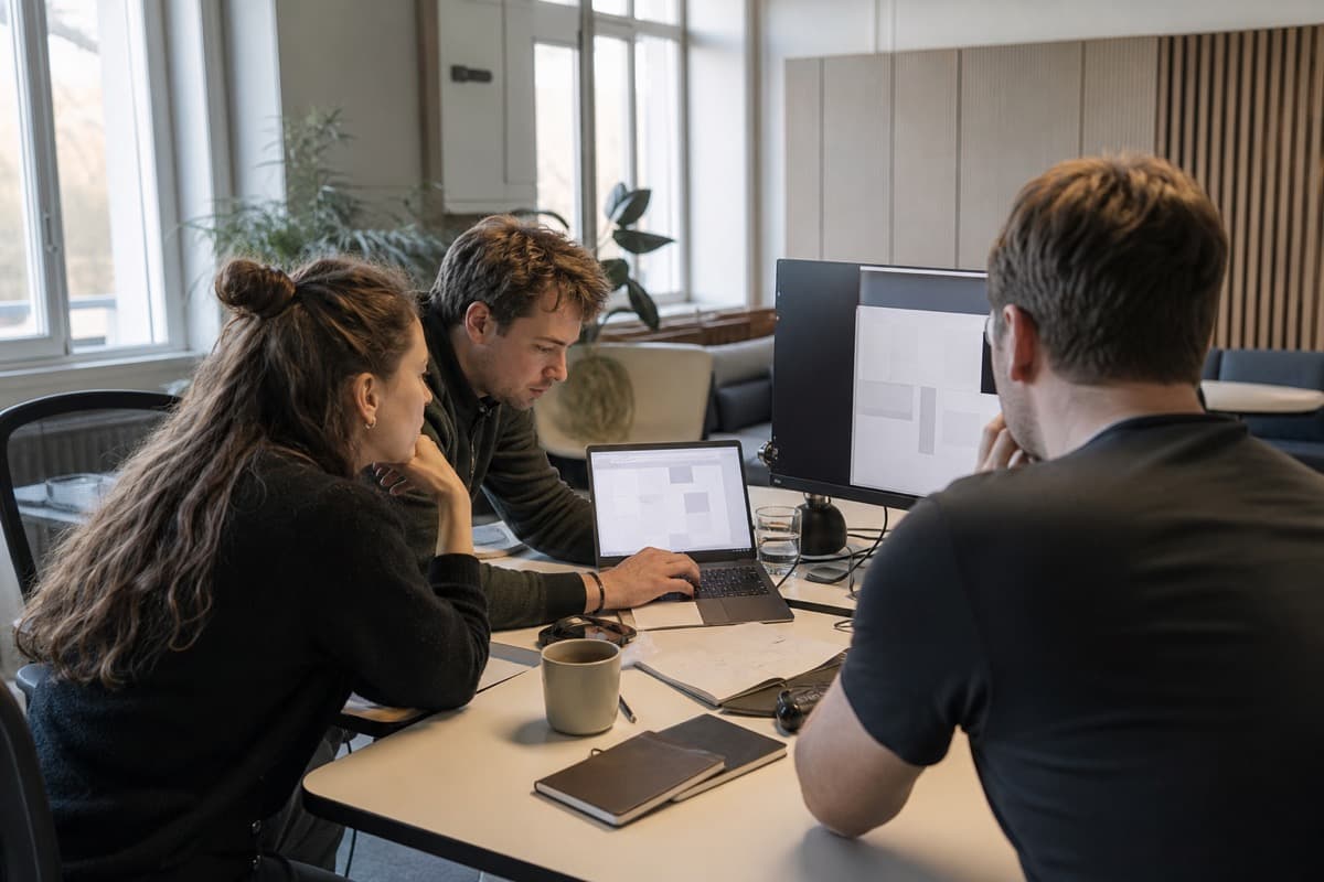 Product engineering team reviewing a SaaS platform release