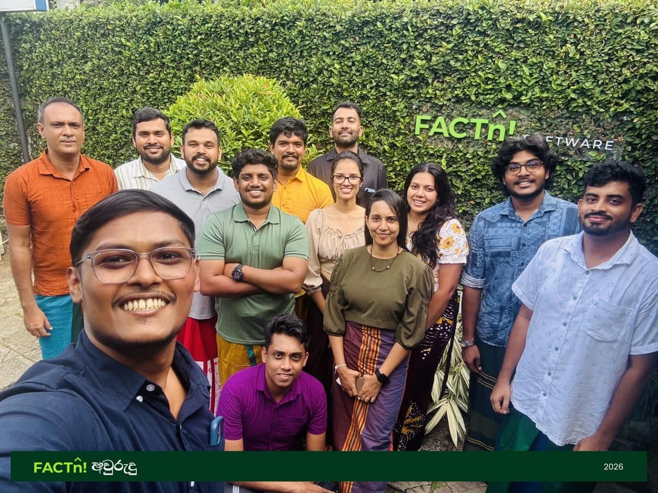 FACTn team taking a group selfie during Avurudu celebrations