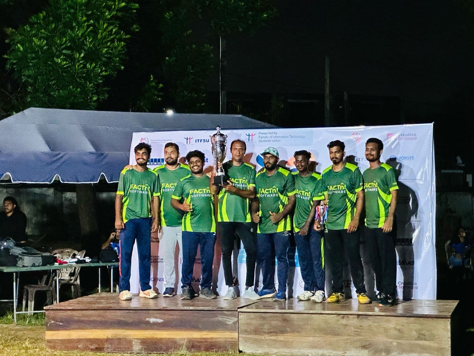 FACTn team celebrating after the Fit Sixes match
