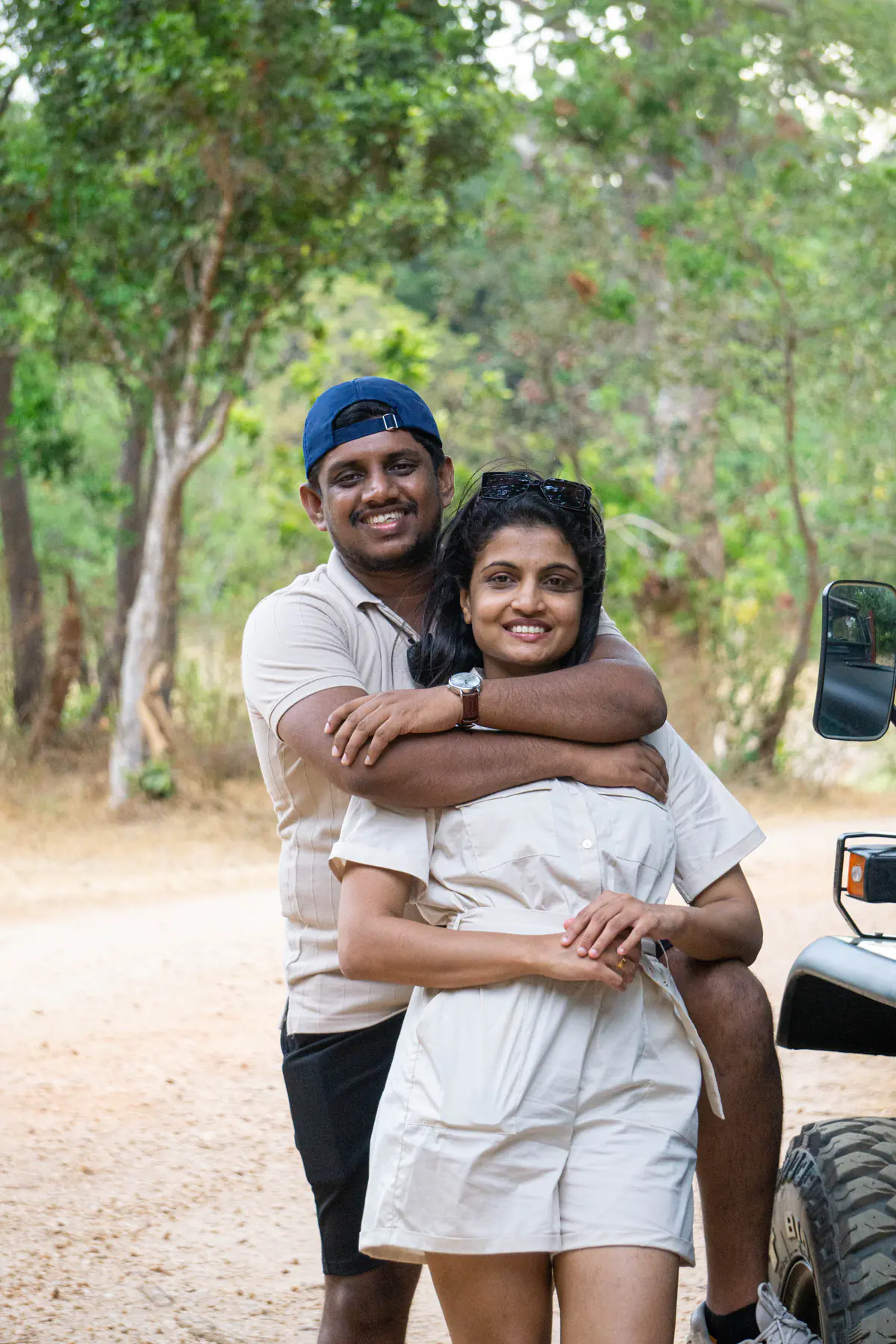 Two guests sharing a happy moment during the Minneriya safari