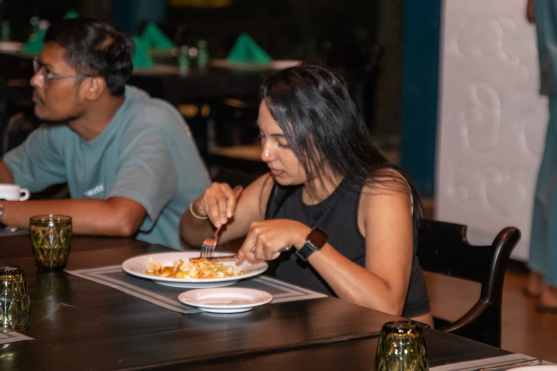 Two guests sharing dinner at Hotel Sigiriya