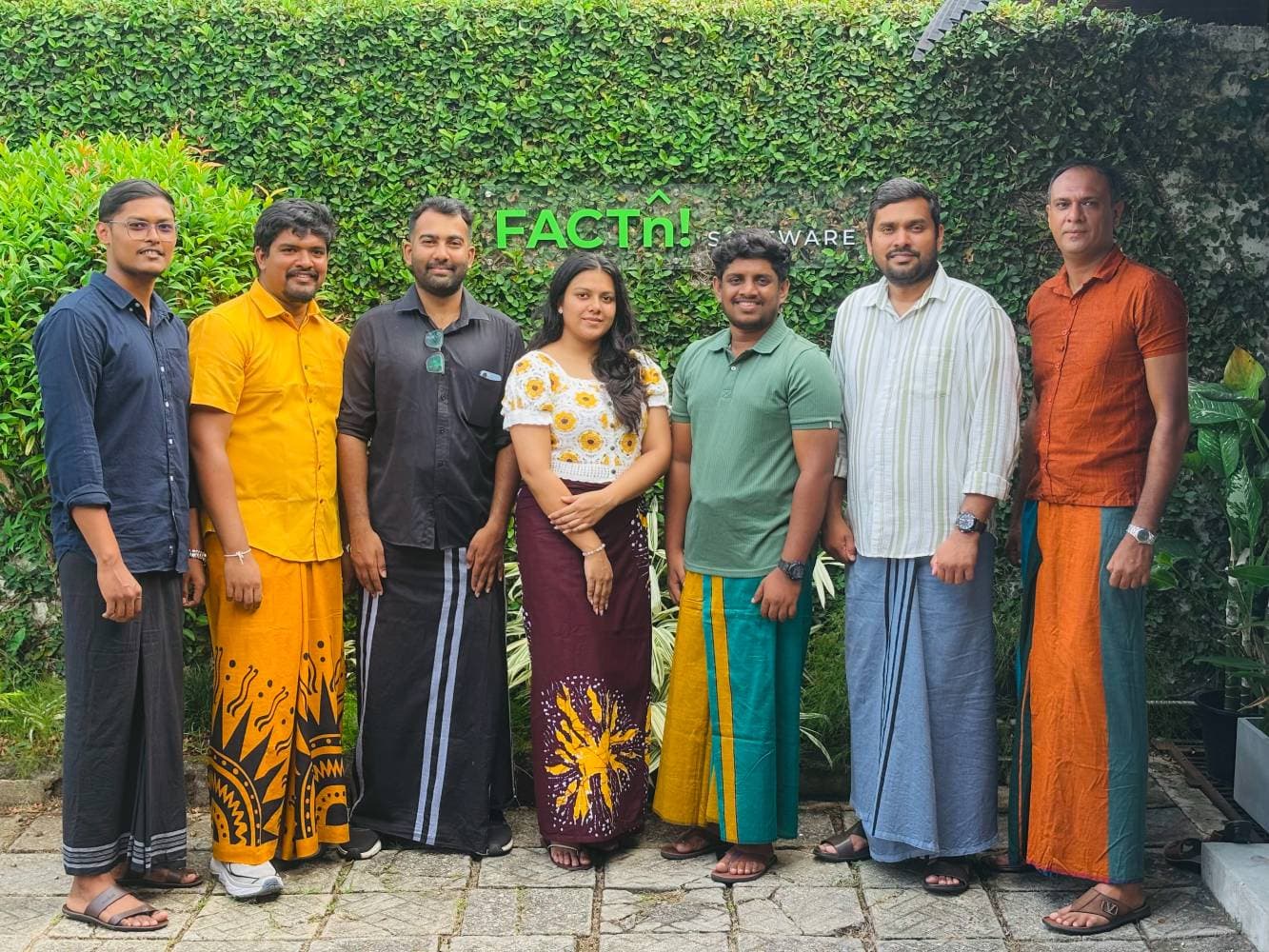 FACTn team posing in traditional Avurudu attire
