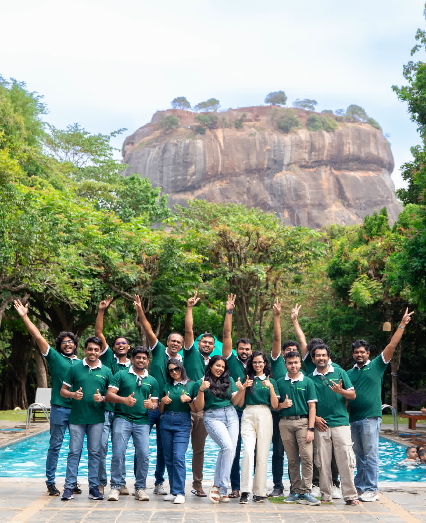 FACTn team posing together in front of Sigiriya Lion Rock